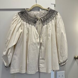 Doen Cream and Black Embroidered Blouse